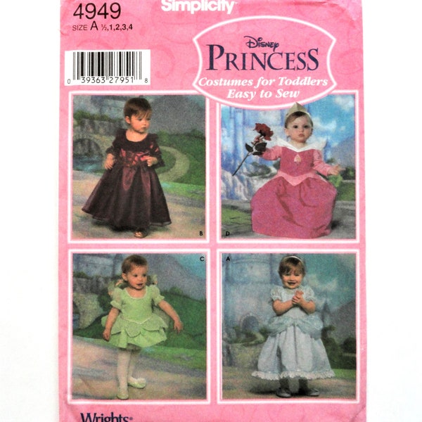 Uncut Simplicity 4949, Flower Girl Toddler Dress, Disney Princess, Skirt Variations 2 Lengths Pattern size 1/2 1 2 3 4, chest 19 20 21 22 23