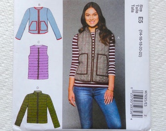 Uncut McCall's 7695, Misses Vests and Jackets, Puffer Style Loose Fitting Lined, Palmer & Pletsch Pattern 14 16 18 20 22 bust 36 38 40 42 44