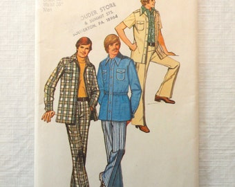 Cut Simplicity 5710, Unlined Shirt-jacket with Front Band + Jeans with Side Front Yokes & Pockets, 1970's vintage pattern, size 42 waist 36