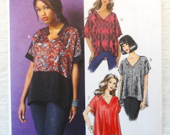 Uncut Butterick 5955, Pullover Top, Loose-fitting, Opt Collar & Bands, Shaped Hemline, Sewing Pattern sz 16-18 to 24-26, bust 38-40 to 46-48