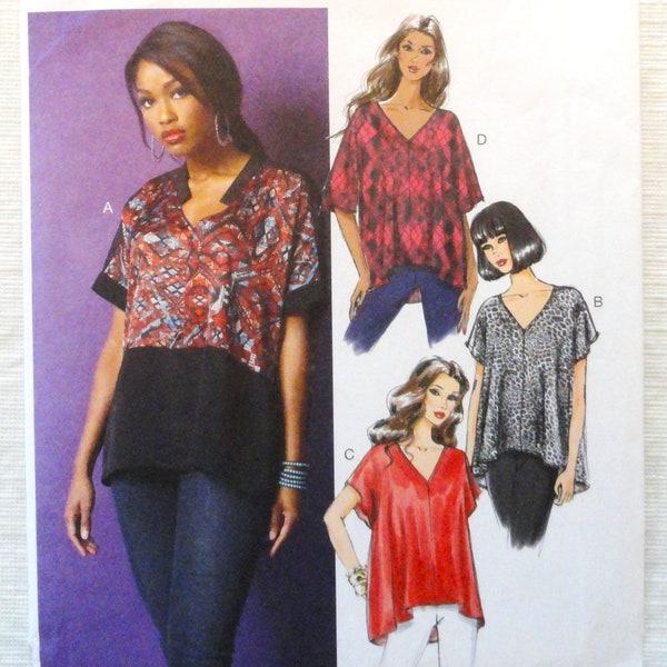 Uncut Butterick 5955, Pullover Top, Loose-fitting, Opt Collar & Bands, Shaped Hemline, Sewing Pattern sz 16-18 to 24-26, bust 38-40 to 46-48