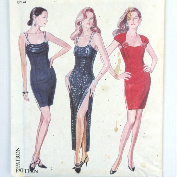 Uncut New Look 6957, Fitted Evening Dress, Spaghetti Straps, Princess Seams, Long or Short, Vintage Pattern, size 6 to 16, bust 30 to 38