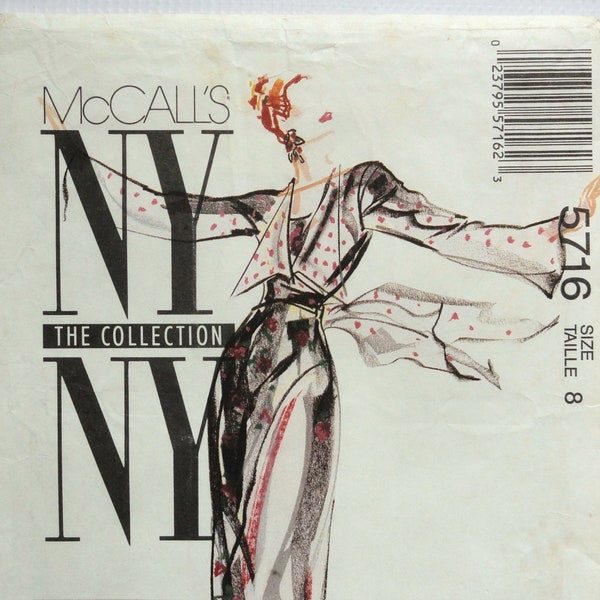 McCall's 5716, Evening Dress Backless with Lacing, Slim Skirt 2 Lengths, Wrap Jacket, NY NY Collection Vintage Sewing Pattern size 8 bust 31