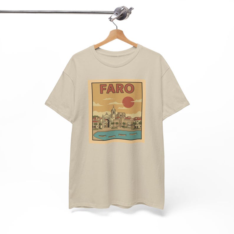 High-quality city or place gift tee featuring the historic Faro skyline and Old Town walls in a nostalgic design.