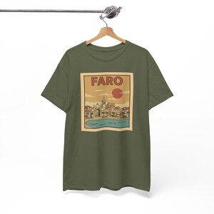 A stylish mid-century travel art shirt perfect for fans of retro Portuguese city and Algarve architecture illustrations.