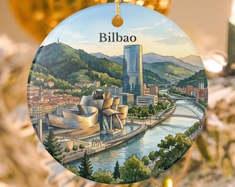 Bilbao Aquarell-Keramikornament Spanien Reisesouvenir Geschenk