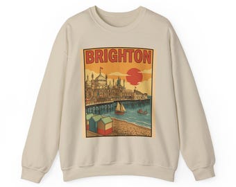Brighton England Sweatshirt | Vintage Travel Poster Retro City Graphic Pullover