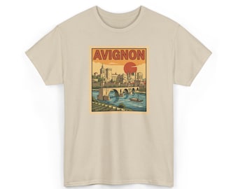 Vintage Avignon France Travel Poster T-Shirt | Retro City Illustration Graphic Tee
