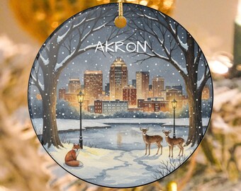 Adorno de cerámica de Akron, Ohio / Recuerdo de un día de nieve en el valle de Cuyahoga