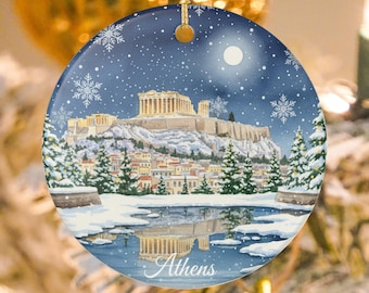 Athens Greece Christmas Ceramic Ornament | Acropolis Travel Souvenir