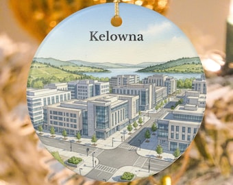 Kelowna Canada Ceramic Ornament | Okanagan Lake & Vineyard Valley Traveler Keepsake