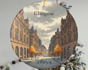 Glasgow Scotland Ceramic Ornament | River Clyde & Victorian Skyline Traveler Keepsake