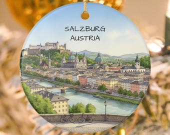 Salzburg Austria Ceramic Ornament | Mozart City & Hohensalzburg Souvenir