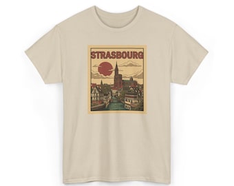 Retro Strasbourg France Travel Poster T-Shirt | Vintage City Illustration Tee | France Vacation Gift