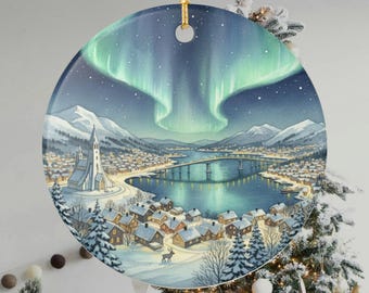 Tromsø Norway Christmas Ceramic Ornament | Aurora Borealis & Arctic Souvenir