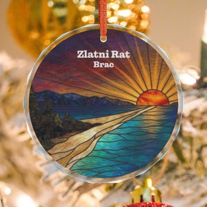 Zlatni Rat Brac Målat Glas Konst Kristallglas Ornament Solnedgångsdekor