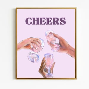SZTUKA ŚCIENNA CHEERS | Fioletowa sztuka ścienna Cheers | Sztuka na wózek barowy | Sztuka ścienna Preppy | Sztuka w college'u | Pobieranie cyfrowe | Natychmiastowe pobieranie |
