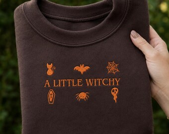 A Little Witchy Embroidered Sweatshirt, Spooky Halloween icons Crewneck, Witch Lover Pullover