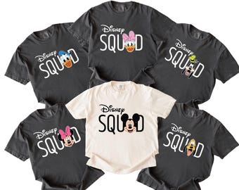 ディズニー・スクワッド・シャツ、家族旅行お揃いTシャツ、ミッキー、ミニー、ドナルド、デイジー、グーフィー、プルートのシャツ、ディズニーグループ衣装アイデア、B051