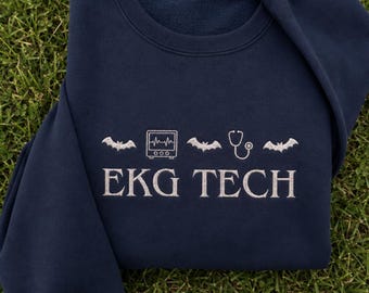 Embroidered EKG Tech Halloween Sweatshirt, Spooky Cardiac Monitor Technician Crewneck