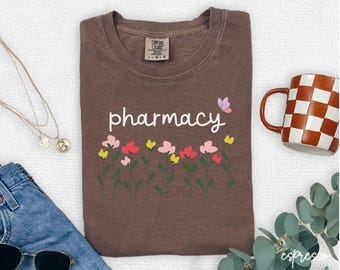Floral Pharmacy T-Shirt, Pharmacist Gift, Rx Symbol Tee, Pharmacy Student Shirt, Pharmacist, Medicine Lover Tee, Pharmacy Crewneck, A066