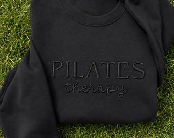 Embroidered Pilates Therapy Sweatshirt, Pilates Lover Crewneck, Fitness Instructor Gift