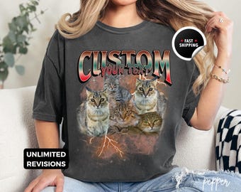 custom cat shirt custom bootleg shirt personalized pet shirt custom face shirt retro custom dog shirt 90s shirt vintage cat mom gift, A0196
