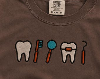 Embroidered Dental Icons Comfort Colors T-Shirt, Dental Hygienist Crewneck