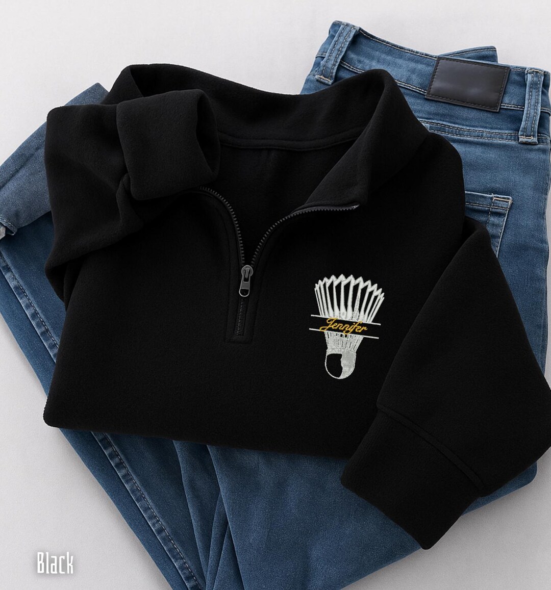 Embroidered Badminton Quarter Zipper Sweatshirt, Personalized Gift