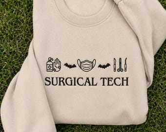 Halloween Surgical Tech Embroidered Sweatshirt, Spooky Scrub Tech Crewneck