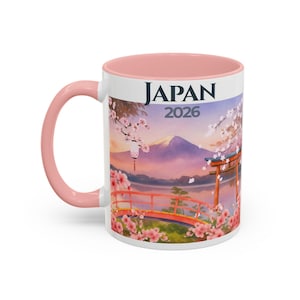 Taza de viaje a Japón con diseño de Sakura y el Monte Fuji, regalo para amantes del sushi, recuerdo de la cultura japonesa, regalo personalizado para recordar un viaje a Japón.