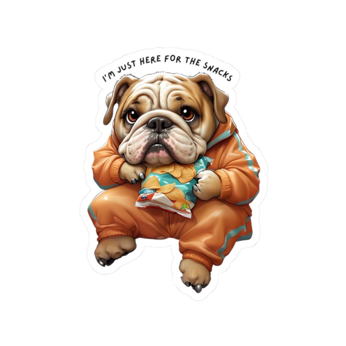 Benchwarmer Energy: Slouchy Bulldog Sticker, 'I'm Just Here for the Snacks', Funny Lazy Dog Sports Sticker, Sticker Decal