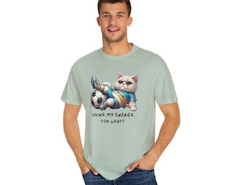 Lazy Soccer Cat Unisex T-Shirt | Funny Chill Athlete Tee | Soccer Humor Shirt | Cozy Sports Humor Gift | Cute Sleepy Animal T-Shirt