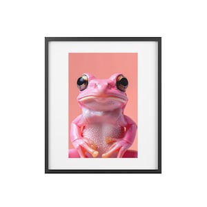 Whimsical Pink Frog Framed Poster - Cute Wall Art, Home Decor, Gift for Nature Lovers, Animal Art, Kids Room Decoration