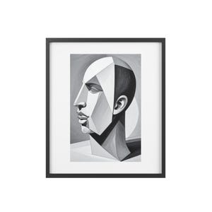 Modern Framed Poster Art for Home Decor, Monochrome Wall Art, Minimalist Gift for Art Lovers, Abstract Portrait Decoration, Stylish Living