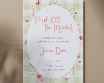 Modèle modifiable d'invitation sur le thème de la douche nuptiale fraîchement sorti du marché 5 x 7 pouces