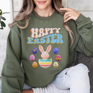 Vrolijk Pasen-sweater, paasshirt dames, konijnensweater, sweatshirt konijn, grappige paastrui, paascadeau, leuk paasshirt