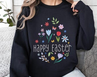 Happy Easter Sweatshirt, Womens Easter Shirt, Rabbit Sweatshirt, Bunny Sweatshirt, Funny Easter Sweater, Easter Gift, Cute Easter Shirt