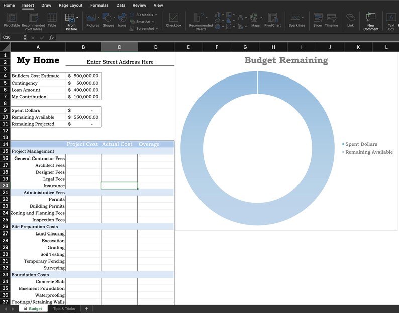 Home Construction Budget Excel Template - Etsy