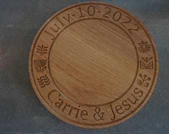Custom Wedding Cake Board, Personalized Wooden Cake Stand, Engraved Name & Date, Rustic Wedding Decor, Charcuterie Board Keepsake