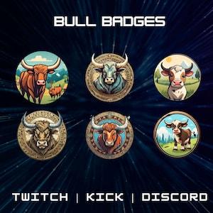 Bull Sub Badges - Sub Badges Designed For Twitch (And Discord) | Suitable For Subscribers And Bit Badges | Animal Badges | Instant Download.