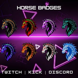 Horse Sub Badges For Twitch, YouTube, Discord | Instant Digital Download | Set Of 8 Badges | Animal Badges | Pay To Use Badges.