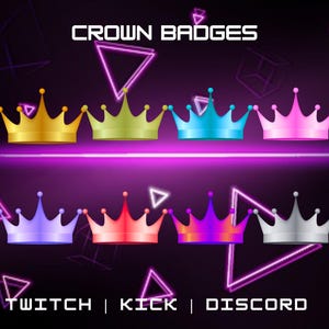 8x Twitch Crown Badges | Sub & Bit Badges | Twitch Badges | Perfect For Streamers | Discord Roles | Instant Download.