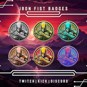 Ir-on Fi-st Sub Badges For Twitch | Character Icons | Perfect For Streams On Twitch, YouTube, And More | Twitch Graphics | Ready To Use.