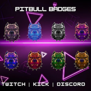 8x Pit Bull Sub Badges | Twitch, YouTube, Discord | Bit & Sub Badges | Animal-Themed Streaming Badges | Dog Badges.
