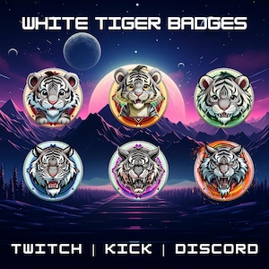 White Tiger Sub Badges | Twitch Sub & Bit Badges | Animal Sub Badges | Kawaii Badges | Pay To Use | Instant Download.