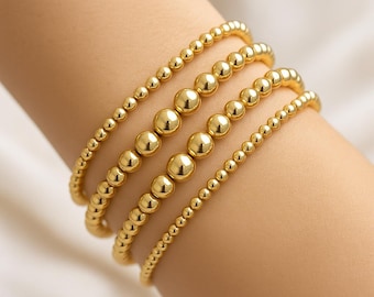 Conjunto de pulseras de cuentas rellenas de oro, pulseras elásticas en capas