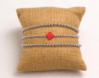 Pulsera de cuentas hecha a mano: chapada en oro de 18 quilates y plata de ley, joyería apilable.