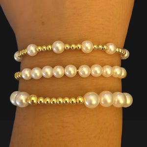 Pearl & Gold Filled Beaded Bracelet Set: Stackable Wedding Jewelry