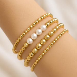 Gold or Silver Filled Beaded Bracelet Set with Pearls: Minimalist Layered Jewelry